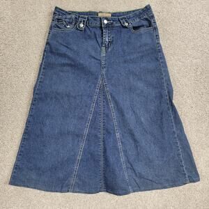 Riva Karen Jeans Skirt Womens L Blue Denim A Line Rodeo Western Casual‎ Pockets